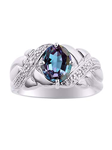 Rylos Classic Ring with 9X7MM Oval Gemstone & Diamonds Radiant Birthstone Color Stone Jewelry for Women in Sterling Silver Available in Sizes 5-13