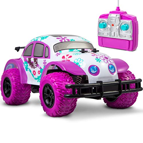 Sharper Image Pixie Cruiser Pink and Purple RC Remote Control Car Toy for Girls with Off-Road Grip Tires Princess Style Big Buggy Crawler wFlowers