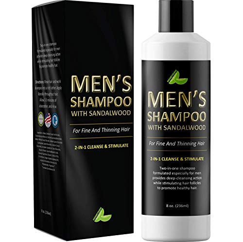 Men’s Shampoo with Sandalwood – 2 in 1 Invigorating Shampoo for Thicker Hair – With East Indian Sandalwood & Argan Oil – Cleanse and Stimulate Hair & Scalp with This Revitalizing Formula