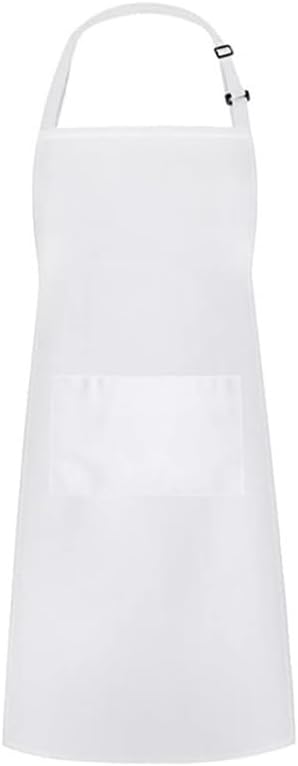 Kitchen Adjustable Bib Apron with 2 Pockets Chef Cooking Kitchen Aprons Women, Men with Long Tie - White