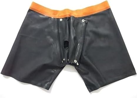Men Silver Latex Rubber Shorts Middle Pants Trousers with Detachable Codpiece Crotch Inside Openning JJ Hole