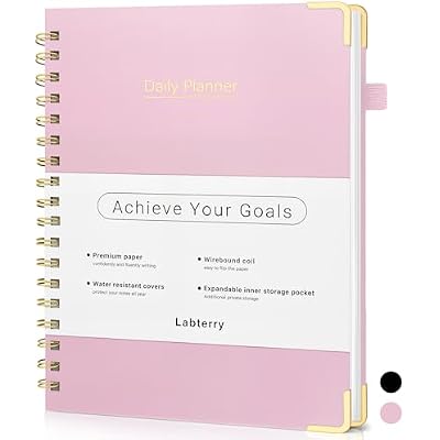 Planner Undated, Daily Planner Agenda Book with To Do List, 7 x 10, Hourly Schedules for Women and Men, Spiral Appointment Planner with Elastic Closure, Storage Pocket, Durable Twin Wire Binding