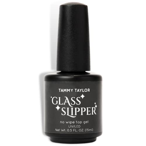 Tammy Taylor Glass Slipper No Wipe Gel Top Coat Nail Polish, Professional UVLED Quick Cure Manicure Finish, Non Yellowing, No Chip, High Gloss Clear Gel Polish for Acrylic Tips and Gelegance