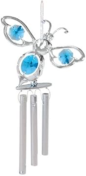 Chrome Plated Wind Chime Sun Catcher or Ornament Bumble Bee with Blue Mascot Crystal