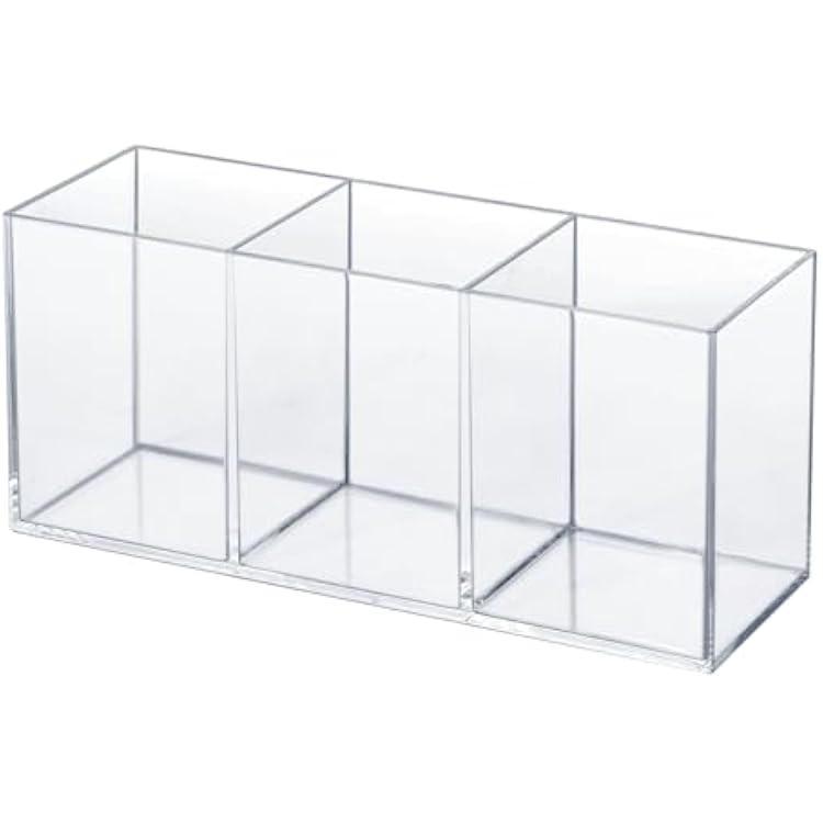 Clear Acrylic Silverware & Pen Organizer Caddy, Transparent Plastic Silverware Holder, Perfect for Office, Bedroom, and Bathroom Storage