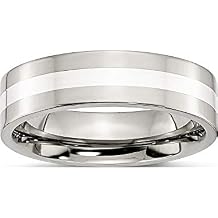 Chisel Stainless Steel Sterling Silver Inlay Flat 6mm Polished Band Ring SR119