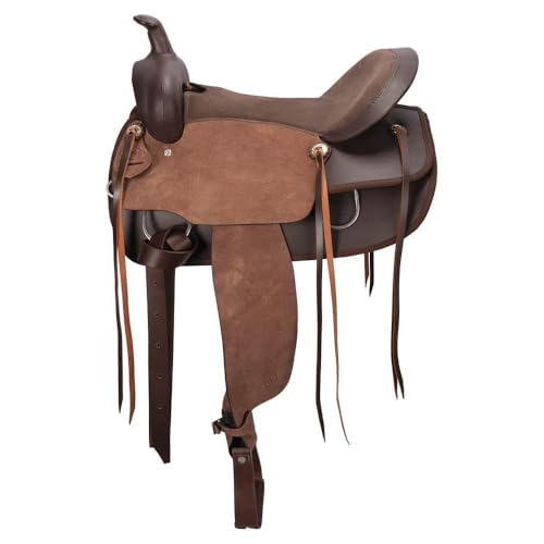 Schneiders Roughout and Synthetic Hybrid Western Trail Saddle for Horses | Lightweight, Easy-to-Clean Design | Comfortable Padded Seat | Stainless Steel Hardware