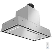 Awoco 36W Flush Ceiling Mount Insert Island Range Hood, Stainless Steel 4 Speeds 700 CFM, 6 Round Vent LED Lights Remote Control (36"W)
