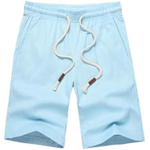 GUNLIRE Boy's Linen Shorts Summer Drawstring Pull-on Lightweight Elastic Waist Casual Beach Shorts