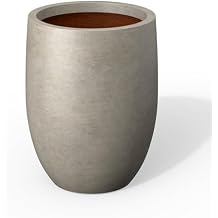 Kante 16.5 Inch Tall Concrete Planter, Large Indoor Outdoor Plant Pot with Drainage, Smooth Weathered Concrete Finish with Painted Interior, Ideal for Porch, Home, Garden, Patio