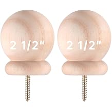 2 Pack 2.5" Round Wood Ball Curtain Rod Finial with Screw Newel Post Cap Wooden Finials Decorative for Bed Post DIY Crafts