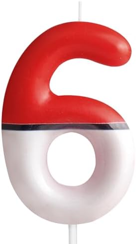 Zi Lan Red White Birthday Cake Candle Anime Number 6 Candles 6th Birthday Cake Topper for Cartoon Theme Party Anime Decorations Supplies Favors Gifts