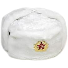 RussianOrnaments Russian Soviet Army Fur Military Cossack Winter Ushanka Hat (White, 59 - Large)