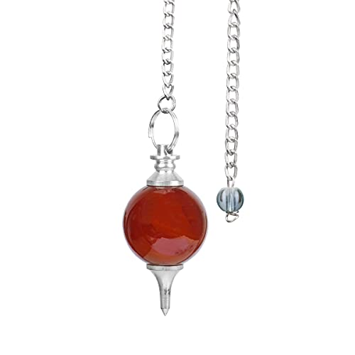 PYOR Carnelian Crystal Quartz Sphere Ball Shaped Pendulum With Chain Good Luck Gems Dowsing Chakra Pendant Necklace Chakra Energy Balancing Spiritual Gift Handmade Crystals Cleansing Prosperity Stones