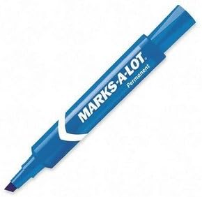 Marks-A-Lot 07886 - Permanent Marker, Regular Chisel Tip, Blue, Dozen