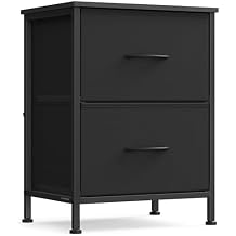 SONGMICS Dresser for Bedroom, Chest of Drawers, Nightstand, Steel, MDF, 2 Non-Woven Fabric Drawers, Storage Organizer Unit, Closet, Entryway, Ink Black and Ebony Black ULGS312B01S