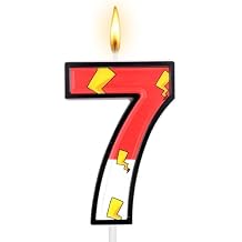 Red White Birthday Candle Cartoon Themed Number 7 Candle Lightning Cake Topper Birthday Decorations Party Supplies for Boys Girls