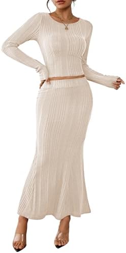 HUUSA Skirt Sets for Women 2 Piece Outfits 2026 Fall Crop Top Maxi Skirt Set Going Out Dress Trendy