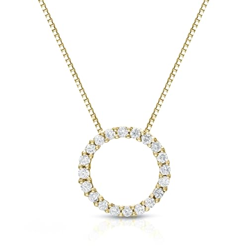 Diamond Wish 16 to 1 Carat Diamond Circle of Life Round Pendant Necklace for Women in 14k Gold I1-I2, cttw on 18 Inch Long Chain with Spring Ring Clasp