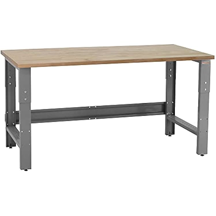 Table & Workbench: 1 Thick Solid Oiled Wood Butcher Block Top, Height Adjustable - 30 D x 48 L x 30 - 36 H - by BenchPro