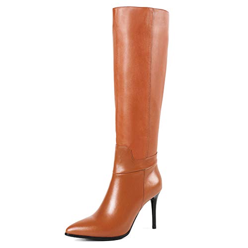 Dance&Style Womens Leather Boots Middle Thin Heels Shoes Zipper Knee High Boots