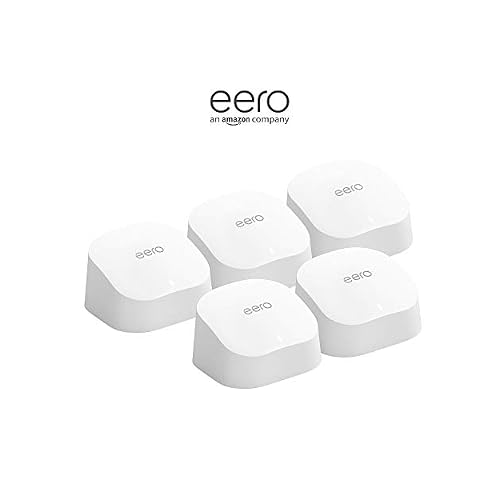 Amazon eero 6 mesh wifi system - Supports internet plans up to 500 Mbps, Coverage up to 5,000 sq. ft., Connect 75+ devices, 5-pack (3 routers + 2 extenders)