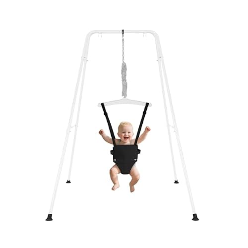 Baby Jumper, Indoor&Outdoor Baby Bouncer, Infant Jumper with Adjustment Strap for Boys Girls, Exercise Saddle Seat for Backyard, Easy to Assemble & Store White