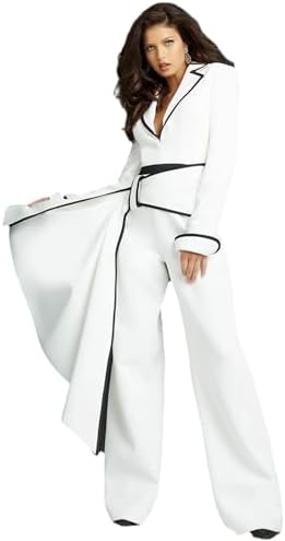 Womens Color Matching Fashion Pants Suits 2 Pieces White Black Wedding Blazer Sets Draped Prom Evening Party