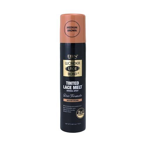Wonder Lace Bond Tinted Lace Melt Aerosol Spray - Medium Brown 3.38oz 100ml - Quick Dry No Transfer Formula, Humid Resistant, Infused with Keratin for Protect Skin, Paraben Free