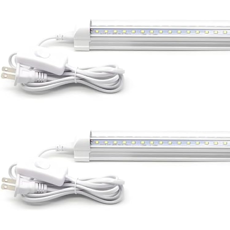 KALINA T8 V-Shape Integrated Single Fixture, 2FT Led Tube Light, 1680lm, 6000k White, 15W, Utility Shop Light, Ceiling and Under Cabinet Light, Corded Electric with Built-in ONOff Switch Pack of 2