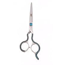 ShearsDirect Japanese Cutting Shear with Offset Blue Gemstone Handle Scissor, 5.5 Inch, 4 Ounce