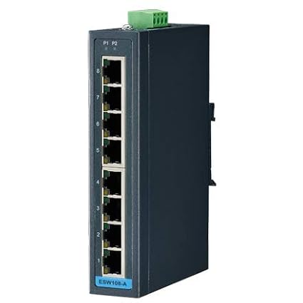 Advantech BB-ESW108-A, 8 FE Unmanaged Industrial Ethernet Switch with Wide Temperature Low VAC Power Input