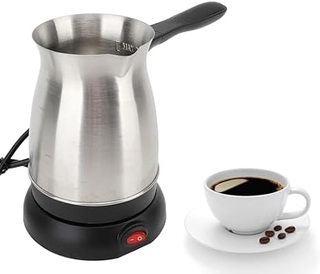Turkish Coffee Pot, 0.6 L 600W Electric Turkish Coffee Maker, Stainless Steel Tea Maker, Milk Warmer, 5 to 6 Cup Capacity with Long Handle, Brew Coffee in 3 to 5 Minutes