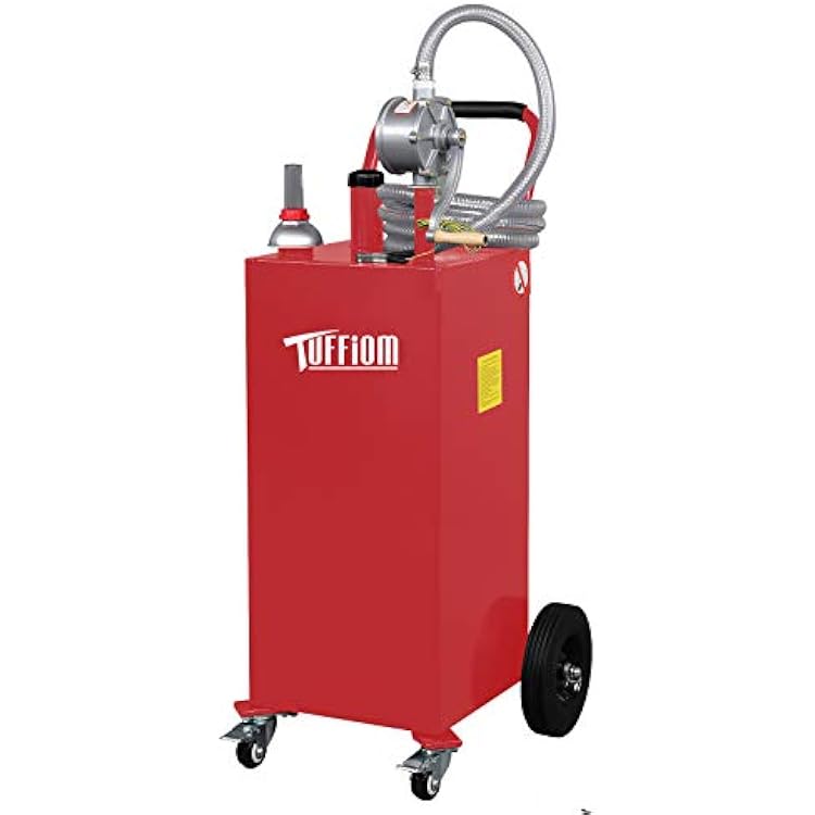 TUFFIOM 35 Gallon Fuel Gas Caddy wWheels & Manual Siphon Pump, Portable Diesel Fuel Transfer Storage Tank w11.9ft Hose, Gasoline Can Container for ATV Car Mowers Tractor Boat Motorcycle