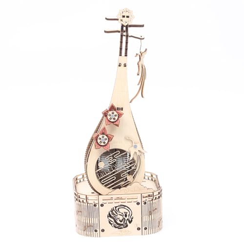 3D Wooden Music Box Puzzles, Mechanical Lute Model Wooden Building Kit, Desktop Toys Creative Gift Ornament 120PCS