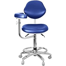 Adjustable Chair 360 Degree Dentist Portable Mobile PU Leather Dentist Chair Rolling Stool with Back Support Dark Blue