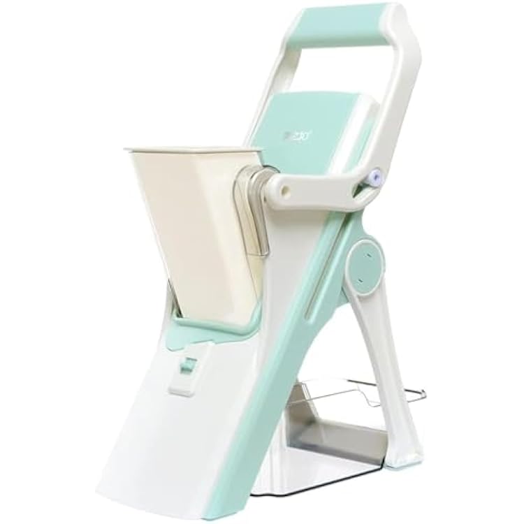EDI Safe Mandoline Slicer - 5 Interchangeable Blades, Dishwasher Safe, Easy Set-Up - White & Mint Green