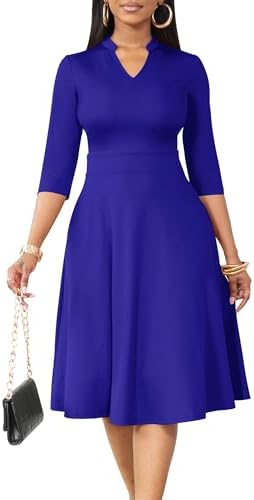 AOMONI Church Dresses for Women 34 Sleeve Fit and Flare Church Dress Knee Length Midi Dresses