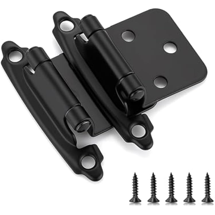 Ravinte 2 Pack 1 Pairs 12 Overlay Cabinet Hinges, Self-Closing Semi-Concealed Face Mount, Matte Black Decorative Hardware with Door Bumpers for Kitchen & Cupboard Doors