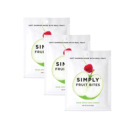 Simply Gum Fruit Bites | Made with Real Fruit | Sour Apple and Cherry | 1.8 oz Pack of 3 | No Cane Sugar  Gluten Free  Kosher