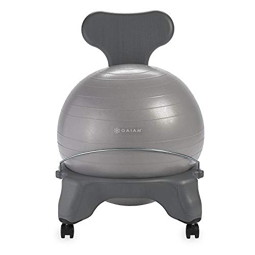 Gaiam Classic Balance Ball Chair Ergonomic Stability Chair for Desk & Office | Yoga Ball Seat with Base, Air Pump, Exercise Guide | Improves Posture & Core Strength 300 lb Capacity