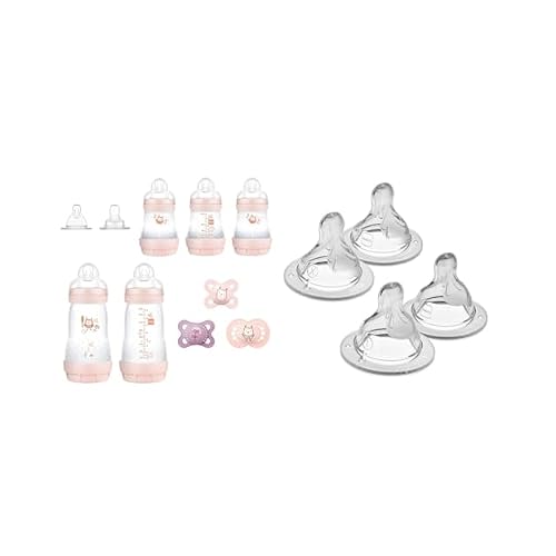 MAM Newborn Baby Essentials Gift Set with 10 Pieces - Anti-Colic Bottles, Pacifiers, Extra Slow and Slow Nipples