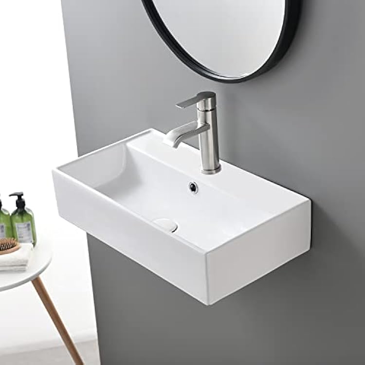 SHACO Wall Mount Bathroom Sink, 21x12 Inch Small Bathroom Sink with Wall Mount Screw, Commercial Wall Hung Floating Sink White Single Hole Lavatory Powder Room Washroom