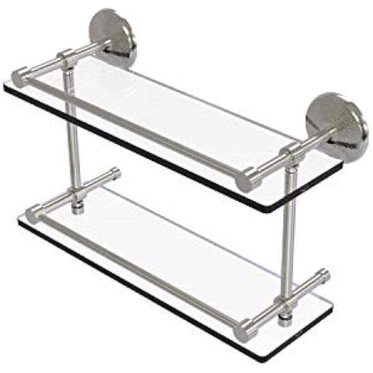 Allied Brass MC-216-GAL-SN Mc 2 Gal Monte Carlo Inch Double Gallery Rail Glass Shelf, 16 Inch, Satin Nickel