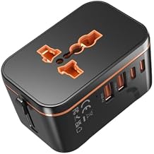 Universal Travel Adapter Worldwide, Multi Plugs Adapter with 2 USB-C & 2 USB-A, All-in-One AC Ports Wall Charger, International Power Converter for EU US UK AUS JP 200+ Countries Black