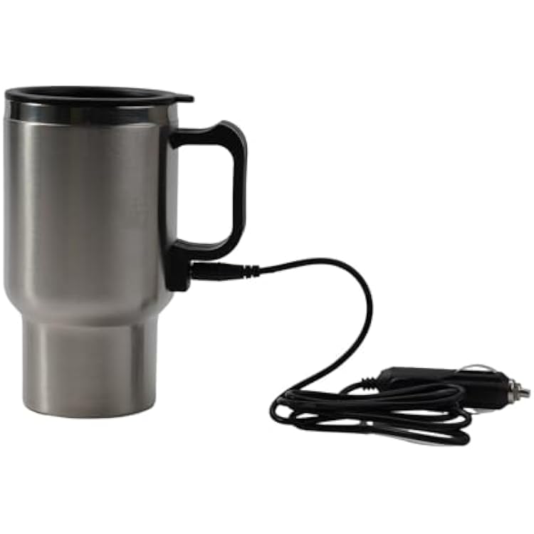 12V Heated Travel Mug, 500ML Stainless Steel Electric Coffee Cup with Vacuum Insulation, Portable Car Kettle for Road Trips and Office Use, Fits Most Cup Holders