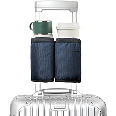 riemot Luggage Travel Cup Holder Free Hand Drink Carrier - Hold Two Coffee Mugs - Fits Roll on Suitcase Handles - Gifts for Flight Attendants Travelers Accessories Navy Blue