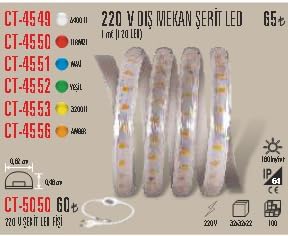 220V Dış Mekan Şerit LED, Yeşil, 5 Metre, Fişli, CT-4552 [Enerji Sınıfı A]