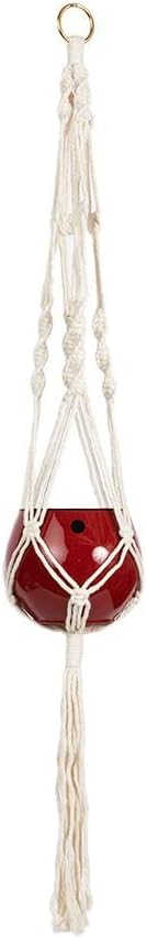 rePotme Hanging Planter - Marcrame Plant Hanger and Self Watering Pot Set (Linen White + Ruby Red) - Hanging Planters for Indoor Plants
