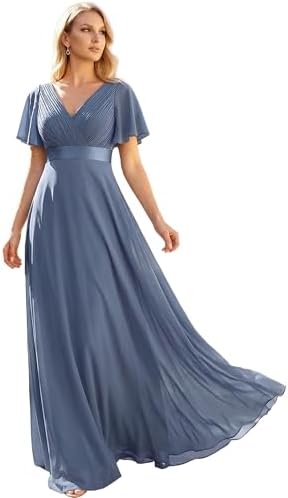 Ever-Pretty Womens Summer Short Sleeve Chiffon Empire Waist Floor Length Formal Bridesmaid Dress Mother of Bride Dresses